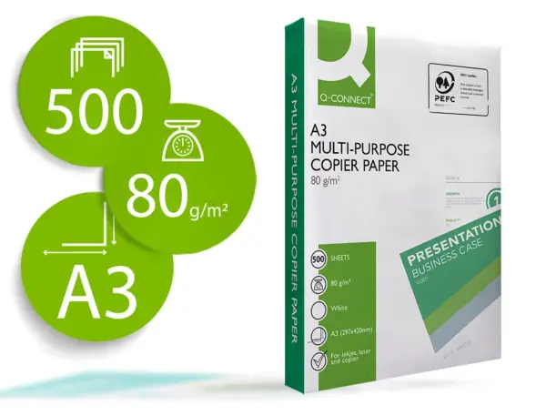 Papel fotocopiadora q-connect economy din a3 80 gramos paquete de 500 hojas.